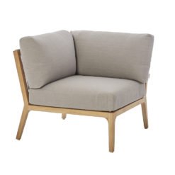 Lagos Modullounge Eckteil.Moderne und sehr komfortable Modullounge in einer Kombination aus Teak und 14 mm breitem Rope-Band in Grau-Braun.
