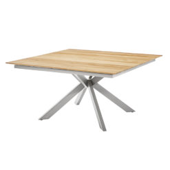 Lyon Tisch 150 x 150 Fase – 4 Planken. Hochwertiger moderner Tisch in quadratischer Form. Rahmen wahlweise aus Edelstahl/304 oder Edelstahl Dunkelgrau