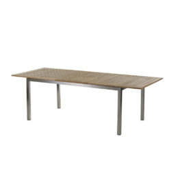 Roma Ausziehtisch Hochwertiges Edelstahl/304-Tischgestell mit einer Tischplatte aus Premium Teak, Synchronauszug.