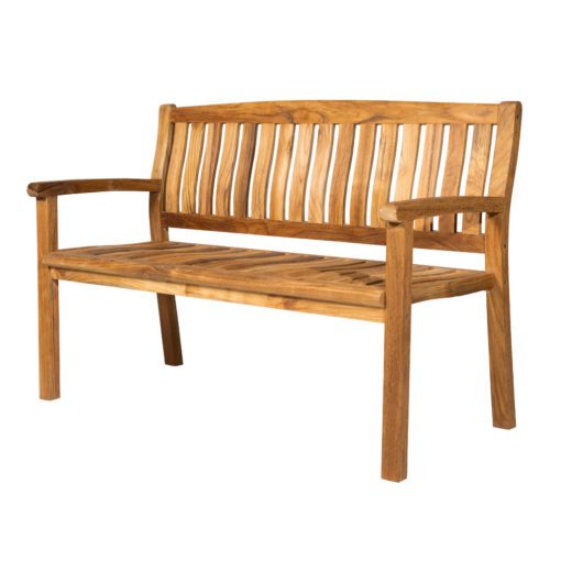 Bali Bank. Hochwertig klassische Bank aus recyceltem, altem Teakholz mit ergonomischer Sitz- und Rückenfläche. Beine mit Schraubfüßen für Niveauausgleich.