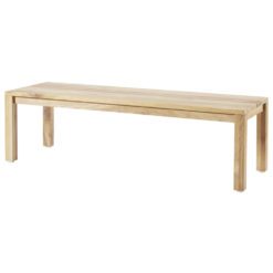 Gent Bank. Hochwertige Bank aus recyceltem, altem Teakholz. Sitzfläche mit zwei breiten Planken in 25 mm Stärke. Beine mit Schraubfüßen für Niveauausgleich.