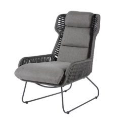 Naxos Relax Sessel. Moderner, sehr komfortabler Relaxsessel mit pulverbeschichtetem Aluminiumrahmen und Kufengestell sowie 14 mm breitem Rope-Band