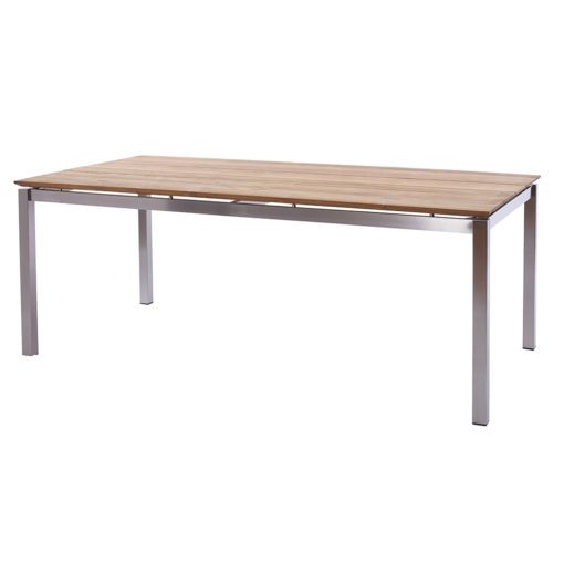 San Marino Tischsystem. Hochwertige Tischgestelle in Edelstahl/304, Edelstahl Dunkelgrau, pulverbeschichtet oder Premium Teak.